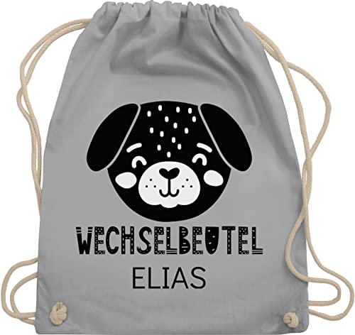 Turnbeutel Rucksack - Kita Beutel Wechselsachen Mädchen - Wechselbeutel mit Hund - Unisize - Hellgrau - personalisierter wechselkleidung kindergartenbeutel personalisierte wechsel stoffbeutel von Geschenk mit Namen personalisiert by Shirtracer