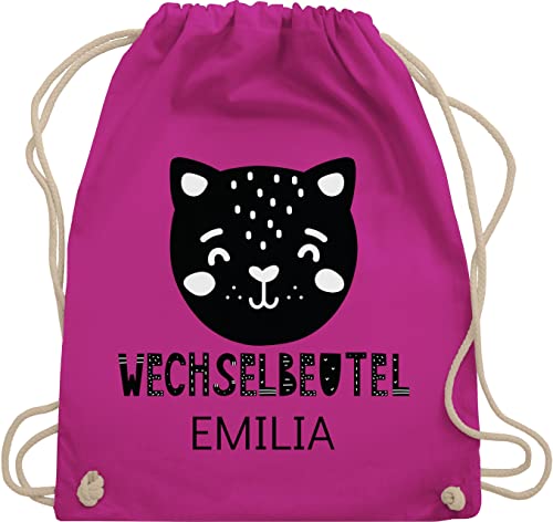 Turnbeutel Rucksack - Kita Beutel Wechselsachen Mädchen - Wechselbeutel mit Katze - Unisize - Fuchsia - personalisierter wechselkleidung kindergartenbeutel personalisierte stoffbeutel kindergarten von Geschenk mit Namen personalisiert by Shirtracer