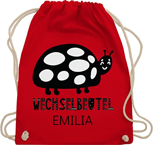 Turnbeutel Rucksack - Kita Beutel Wechselsachen Mädchen - Wechselbeutel mit Marienkäfer - Unisize - Rot - kindergarten kindergartenbeutel personalisierte name stoffbeutel kinder von Geschenk mit Namen personalisiert by Shirtracer