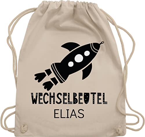 Turnbeutel Rucksack - Kita Beutel Wechselsachen Mädchen - Wechselbeutel mit Rakete - Unisize - Naturweiß - wechselkleidung kindergartenbeutel personalisierte name stoffbeutel kindergarten von Geschenk mit Namen personalisiert by Shirtracer
