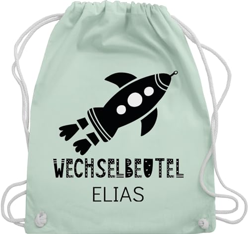 Turnbeutel Rucksack - Kita Beutel Wechselsachen Mädchen - Wechselbeutel mit Rakete - Unisize - Pastell Grün - wechselkleidung kindergartenbeutel personalisierte name stoffbeutel kindergarten von Geschenk mit Namen personalisiert by Shirtracer
