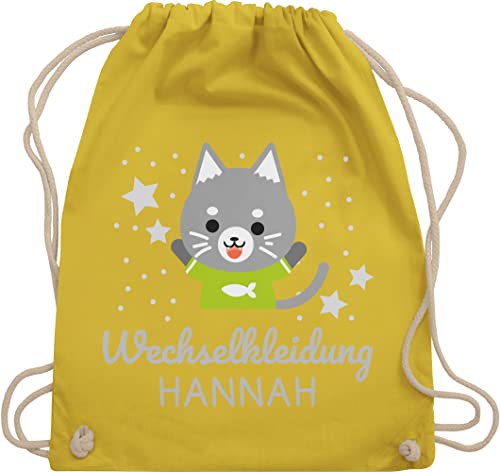 Turnbeutel Rucksack - Kita Beutel Wechselsachen Mädchen - Wechselkleidung Katze - Unisize - Gelb - stoffbeutel kindergarten wechselbeutel personalisierte beutelrucksäcke für kindergartenbeutel von Geschenk mit Namen personalisiert by Shirtracer