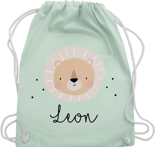 Turnbeutel Rucksack - Süßes Löwenmotiv Löwe Löwen König der Tiere - Unisize - Pastell Grün - personalisierte wechselkleidung beutel gym bag kindergarten baumwolle kinder baumwoll kita von Geschenk mit Namen personalisiert by Shirtracer