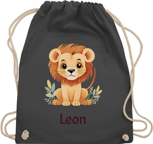 Turnbeutel Rucksack - Löwen - Süßer Löwe Wildtiere König der Tiere Lion - Unisize - Dunkelgrau - personalisierte kindergartentasche tier beutel jungen kita tasche leo sportsack mädchen von Geschenk mit Namen personalisiert by Shirtracer