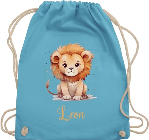 Turnbeutel Rucksack - Löwen - Zootiere - Löwe König der Tiere Leu - Unisize - Hellblau - schlafbeutel kita name beutel kindergarten personalisierte kinder rucksäcke erster kindergartentag von Geschenk mit Namen personalisiert by Shirtracer