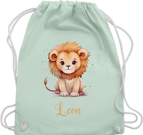 Turnbeutel Rucksack - Löwen - Zootiere - Löwe König der Tiere Leu - Unisize - Pastell Grün - kita beutel tier leon tasche kindergarten stoffbeutel name personalisierte kinder rucksäcke von Geschenk mit Namen personalisiert by Shirtracer