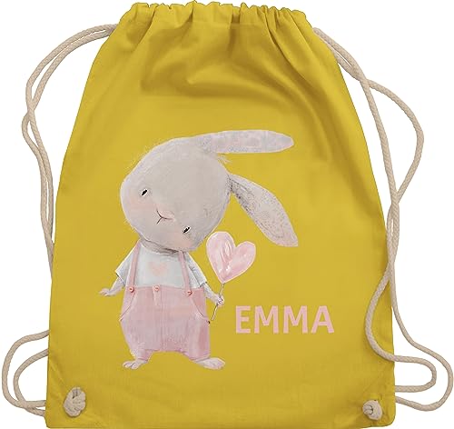 Turnbeutel Rucksack - Süßer Hase Mädchen mit Name personalisiert I Häschen I Rabbit I Langohr I Süße Hasen - Unisize - Gelb - personalisierter beutel kinder geschenke kindergarten hasenmotiv von Geschenk mit Namen personalisiert by Shirtracer