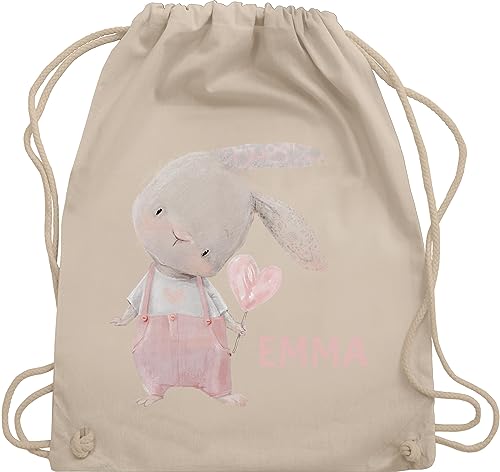 Turnbeutel Rucksack - Süßer Hase Mädchen mit Name personalisiert I Häschen I Rabbit I Langohr I Süße Hasen - Unisize - Naturweiß - personalisierter beutel kinder geschenke kindergarten von Geschenk mit Namen personalisiert by Shirtracer