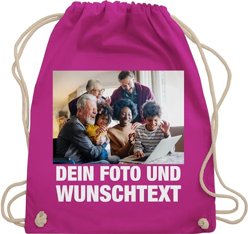 Turnbeutel Rucksack - Geschenk mit Bild I eigenem Foto I Name I eigener Text I Wunschtext - Unisize - Fuchsia - kinder kita wechselkleidung beutel selbst drucken logo stoffbeutel von Geschenk mit Namen personalisiert by Shirtracer