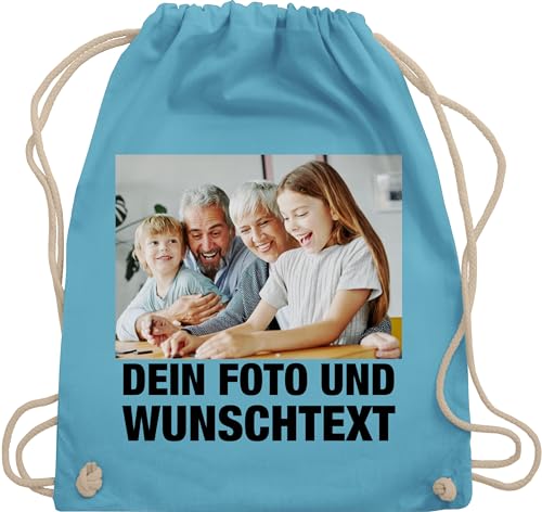 Turnbeutel Rucksack - Mit Foto I Eigenem Bild I Text I Name I Wunschtext - Unisize - Hellblau - sportbeutel und kita wechselkleidung beutel selbst drucken photo stoffbeutel von Geschenk mit Namen personalisiert by Shirtracer