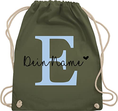 Turnbeutel Rucksack - Name anpassbar Buchstabe Herzchen I Geschenk Initialen - Unisize - Olivgrün - sportbeutel+personalisiert+kinder schulkind beutel buchstaben e turnsack von Geschenk mit Namen personalisiert by Shirtracer