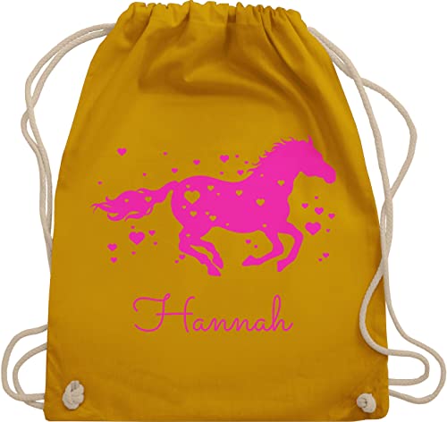 Turnbeutel Rucksack - Pferd - Pferde Geschenk Mädchen - Unisize - Senfgelb - sportbeutel baumwolle beutel kindergarten personalisierter pferdemotiv geschenke für reiterin gym bag turnsackerl von Geschenk mit Namen personalisiert by Shirtracer