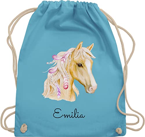 Turnbeutel Rucksack - Pferd Pferde - Pferdekopf - Unisize - Hellblau - pferderucksack mädchen geschenke für reiterinnen kinder taschen kindergarten tasche reitsport reit sachen kinderturnbeutel von Geschenk mit Namen personalisiert by Shirtracer