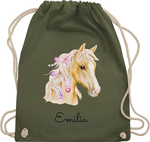 Turnbeutel Rucksack - Pferd Pferde - Pferdekopf - Unisize - Olivgrün - wechselsachen beutel kita reit sachen für mädchen pferden pferdemotiv sportbeutel stoffsackerl kindergarten von Geschenk mit Namen personalisiert by Shirtracer