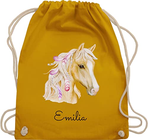 Turnbeutel Rucksack - Pferd Pferde - Pferdekopf - Unisize - Senfgelb - wechselsachen beutel kita reit sachen für mädchen pferden pferdemotiv sportbeutel stoffsackerl kindergarten pferderucksäcke von Geschenk mit Namen personalisiert by Shirtracer