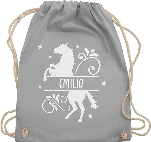 Turnbeutel Rucksack - Pferd Pferde Pferdemädchen Horse Pferdemotiv - Unisize - Hellgrau - beutel kindergarten mädchen für reiterin kindergartenrucksack reitersachen tasche name von Geschenk mit Namen personalisiert by Shirtracer