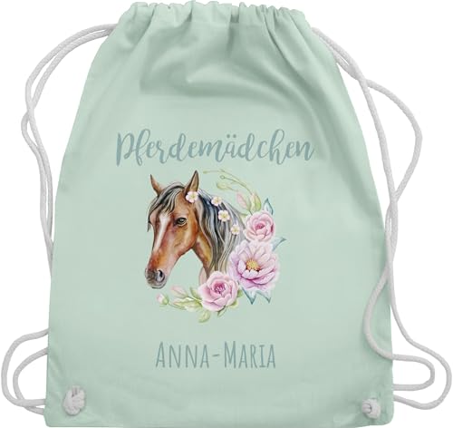 Turnbeutel Rucksack - Pferde - Pferdemädchen Geschenk Pferd mit Name personalisiert I Pferdeliebhaber Sparbüchse - Unisize - Pastell Grün - tasche mädchen pferderucksäcke pferden pferdemotiv von Geschenk mit Namen personalisiert by Shirtracer