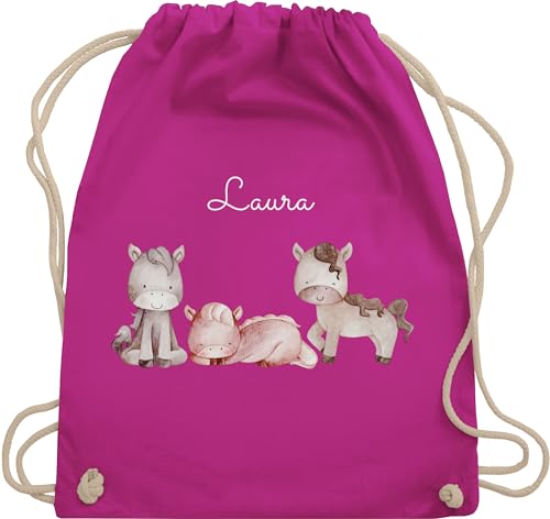 Turnbeutel Rucksack - Pferd - Pferde mit Name Pferdeliebhaber - Unisize - Fuchsia - wechselkleidung beutel kita reit sachen für mädchen pferden stoffbeutel pferderucksäcke pferdemotiv sportbeutel von Geschenk mit Namen personalisiert by Shirtracer