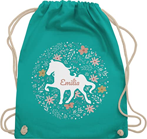 Turnbeutel Rucksack - Pferde - Pferd - Pferdemädchen - Unisize - Türkis - mädchen sachen teenager reiten kindergarten sportbeutel für pferdeliebhaber personalisierbar beutel geschenke reiter von Geschenk mit Namen personalisiert by Shirtracer