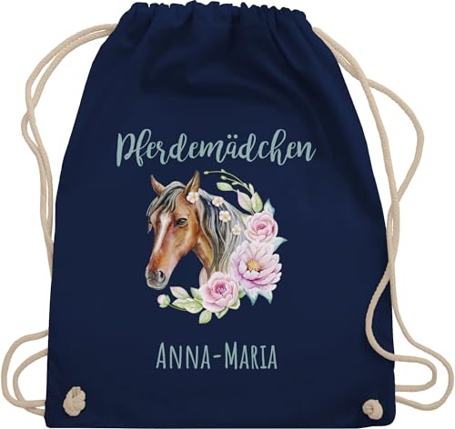 Turnbeutel Rucksack - Pferde - Pferdemädchen Geschenk Pferd mit Name personalisiert I Pferdeliebhaber Sparbüchse - Unisize - Navy Blau - tasche mädchen pferderucksäcke pferden pferdemotiv von Geschenk mit Namen personalisiert by Shirtracer