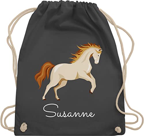 Turnbeutel Rucksack - Pferde - Steigendes Pferd mit Wunschname - Unisize - Dunkelgrau - reiterin rucksäcke personalisierter beutel wechselkleidung mädchen coole sachen für pferdemädchen von Geschenk mit Namen personalisiert by Shirtracer