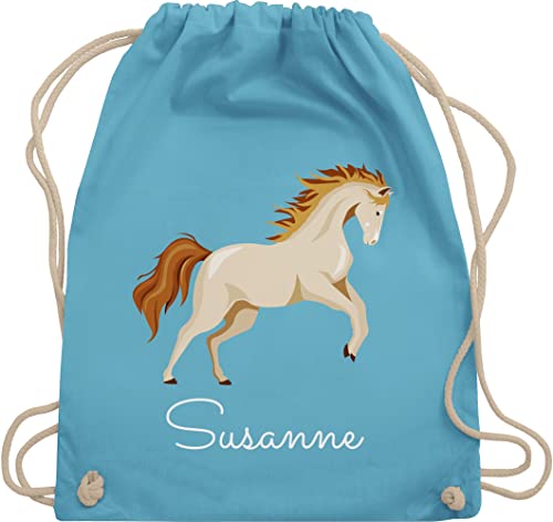 Turnbeutel Rucksack - Pferde - Steigendes Pferd mit Wunschname - Unisize - Hellblau - personalisierte mädchen sporttasche pferderucksäcke pferden und beutel name pferderucksack pferdemotiv von Geschenk mit Namen personalisiert by Shirtracer