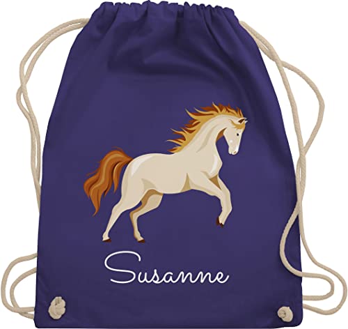 Turnbeutel Rucksack - Pferde - Steigendes Pferd mit Wunschname - Unisize - Lila - personalisierte mädchen sporttasche pferderucksäcke pferden und beutel name pferderucksack pferdemotiv stoffbeutel von Geschenk mit Namen personalisiert by Shirtracer