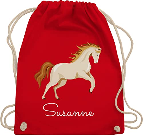 Turnbeutel Rucksack - Pferde - Steigendes Pferd mit Wunschname - Unisize - Rot - sportbeutel mädchen kindergarten beutel pferdeliebhaber pferden stoffbeutel tasche reitsport pferdefan sporttasche von Geschenk mit Namen personalisiert by Shirtracer