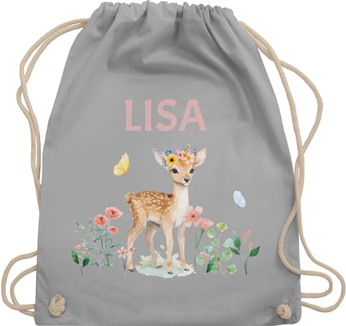 Turnbeutel Rucksack - Reh mit Name personalisiert I Rehkitz I Rehe - Unisize - Hellgrau - und kindergartenrucksack tier blumen beutel kinder+stoffbeutel+kindergarten tiere stoffbeutel von Geschenk mit Namen personalisiert by Shirtracer