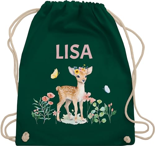 Turnbeutel Rucksack - Reh mit Name personalisiert I Rehkitz I Rehe - Unisize - Dunkelgrün - und kindergartenrucksack tier blumen beutel kinder+stoffbeutel+kindergarten tiere stoffbeutel von Geschenk mit Namen personalisiert by Shirtracer