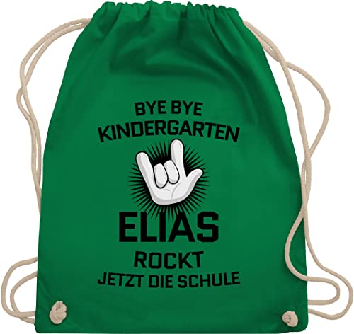 Turnbeutel Rucksack - Schulanfang Einschulung - Bye Bye Kindergarten - rockt jetzt die Schule - Unisize - Grün - 1 schulkind junge erstklässler tasche für einschulubg geschenke mädchen name von Geschenk mit Namen personalisiert by Shirtracer