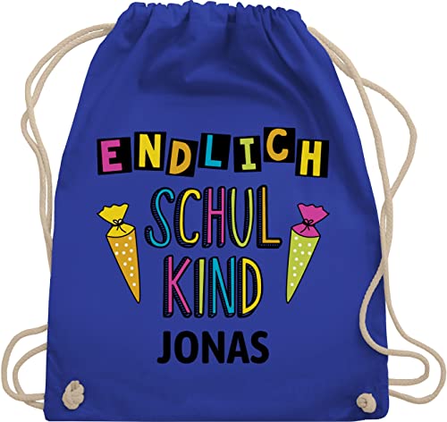 Turnbeutel Rucksack - Schulanfang Einschulung - Endlich Schulkind - Unisize - Royalblau - schule jungen erster schultag sportbeutel schulanfänger ich bin sporttasche schul beutel von Geschenk mit Namen personalisiert by Shirtracer