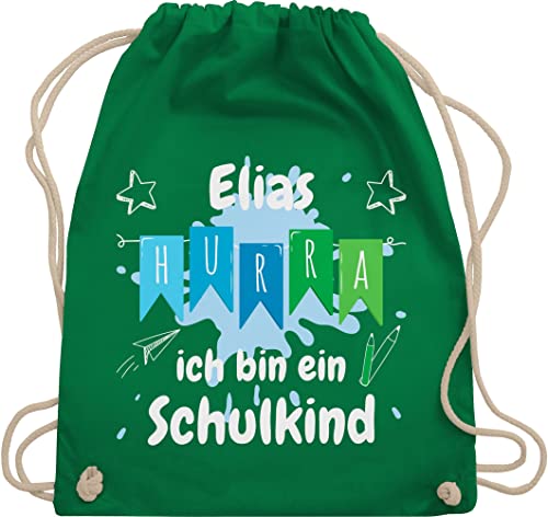Turnbeutel Rucksack - Schulanfang Einschulung - Hurra ich bin ein Schulkind - Unisize - Grün - erster schultag sportbeutel schulanfänger name stoffbeutel schul beutel einschulung-schulkind von Geschenk mit Namen personalisiert by Shirtracer