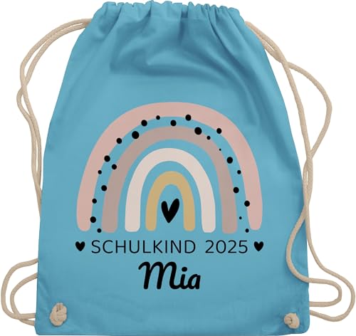 Turnbeutel Rucksack - Schulanfang Einschulung - Regenbogen Schulkind 2025 - Unisize - Hellblau - sportbeutel mädchen schule schul beutel schulanfänger 2024 stoffbeutel von Geschenk mit Namen personalisiert by Shirtracer