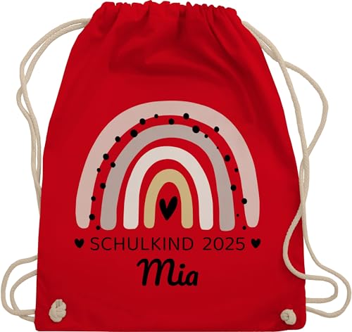 Turnbeutel Rucksack - Schulanfang Einschulung - Regenbogen Schulkind 2025 - Unisize - Rot - sportbeutel mädchen schule schul beutel schulanfänger 2024 stoffbeutel personalisierte geschenke zur von Geschenk mit Namen personalisiert by Shirtracer