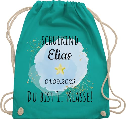 Turnbeutel Rucksack - Schulanfang Einschulung - Schulkind - Du bist erste Klasse - Unisize - Türkis - für die schule schul beutel schulkinder geschenke jungen ich bin eingeschult stoffbeutel name von Geschenk mit Namen personalisiert by Shirtracer