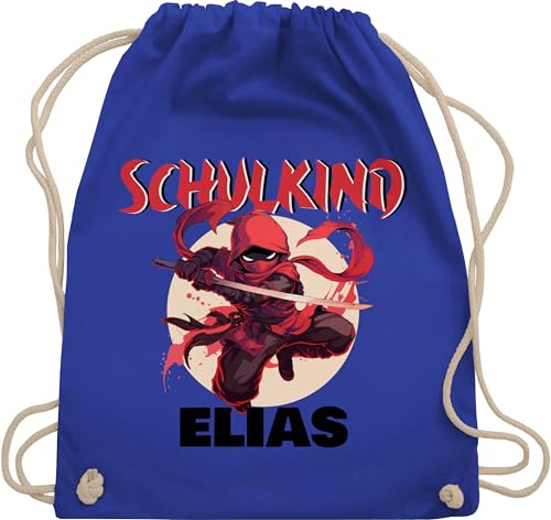 Turnbeutel Rucksack - Schulanfang Einschulung - Schulkind Ninja mit Name - Unisize - Royalblau - schule taschen einschulubg junge 1 schultag sporttasche erste klasse schulanfaenger beutel von Geschenk mit Namen personalisiert by Shirtracer