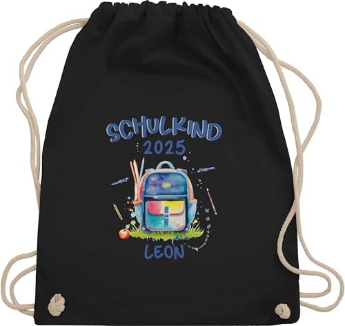Turnbeutel Rucksack - Schulanfang - Schulkind 2025 | Einschulung 2025 | Geschenk Schulkind Junge | Geschenke Einschulung Junge - Unisize - Schwarz - 2024 erster schultag sportbeutel schulanfänger von Geschenk mit Namen personalisiert by Shirtracer