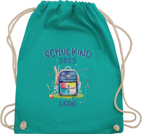 Turnbeutel Rucksack - Schulanfang - Schulkind 2025 | Einschulung 2025 | Geschenk Schulkind Junge | Geschenke Einschulung Junge - Unisize - Türkis - 2024 erster schultag sportbeutel schulanfänger von Geschenk mit Namen personalisiert by Shirtracer