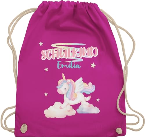 Turnbeutel Rucksack - Schulkind Mädchen Geschenk Einhorn mit Namen I Schulanfang Geschenk Einschulung Geschenkidee Schulbeginn - Unisize - Fuchsia - erster schultag sportbeutel schulanfänger von Geschenk mit Namen personalisiert by Shirtracer