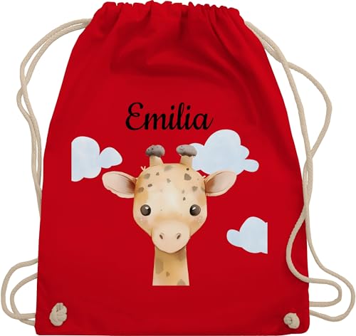 Turnbeutel Rucksack - Süße Giraffe personalisiert I Giraffen Geschenke I Geschenk für Kinder mit Name I Giraffe Kindermotiv I Geschenk mit Giraffen I Savannentier - Unisize - Rot - wechselbeutel von Geschenk mit Namen personalisiert by Shirtracer