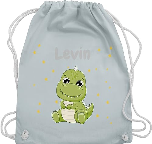 Turnbeutel Rucksack - Süßer Dino Dinosaurier Dinosaurus Dinomotiv - Unisize - Pastell Blau - beutel kindergarten wechselkleidung tasche kindergartenkind mädchen kita jungen name kinder von Geschenk mit Namen personalisiert by Shirtracer