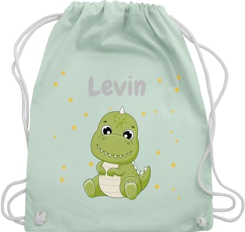 Turnbeutel Rucksack - Süßer Dino Dinosaurier Dinosaurus Dinomotiv - Unisize - Pastell Grün - turnsackerl kindergarten wechselkleidung beutel kita jungen schulanfang aus baumwolle von Geschenk mit Namen personalisiert by Shirtracer