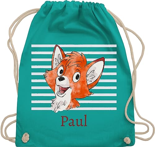 Turnbeutel Rucksack - Süßer Fuchs - Jungen Geschenk Fox - Unisize - Türkis - +mit+fuchs beutel kindergarten schul sporttasche name kinderbeutel junge krippe personalisierter eigenem von Geschenk mit Namen personalisiert by Shirtracer