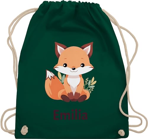 Turnbeutel Rucksack - Süßer Fuchs Geschenk mit Name personalisiert I Wildtiere I Raubtier I Fox - Unisize - Dunkelgrün - kita beutel schul sporttasche füchslein fuchsmotiv stoffbeutel dem von Geschenk mit Namen personalisiert by Shirtracer