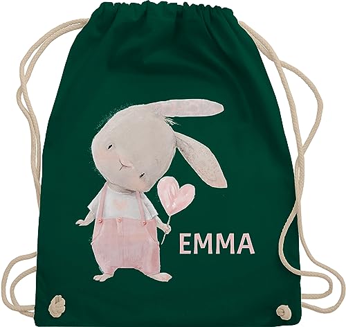 Turnbeutel Rucksack - Süßer Hase Mädchen mit Name personalisiert I Häschen I Rabbit I Langohr I Süße Hasen - Unisize - Dunkelgrün - personalisierter beutel kinder geschenke kindergarten von Geschenk mit Namen personalisiert by Shirtracer