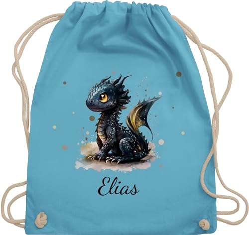 Turnbeutel Rucksack - Süßer Kleiner Drache mit Namen I Nachtdrache I Dragon I Drachen I Drachenzähmen - Unisize - Hellblau - und dragons zähmen baumwollrucksack drachenmotiv name beutel von Geschenk mit Namen personalisiert by Shirtracer