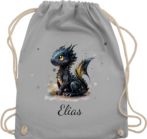 Turnbeutel Rucksack - Süßer Kleiner Drache mit Namen I Nachtdrache I Dragon I Drachen I Drachenzähmen - Unisize - Hellgrau - und dragons toothless baumwollrucksack drachenmotiv beutel von Geschenk mit Namen personalisiert by Shirtracer