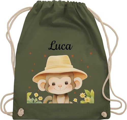 Turnbeutel Rucksack - Süßer Safari Affe personalisiert I Affen Geschenk für Kinder mit Name I Affen Liebhaber I Affenmotiv I Kindermotiv Affe I Äffchen I Monkey I Safari Tiere - Unisize von Geschenk mit Namen personalisiert by Shirtracer