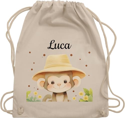 Turnbeutel Rucksack - Süßer Safari Affe personalisiert I Affen Geschenk für Kinder mit Name I Affen Liebhaber I Affenmotiv I Kindermotiv Affe I Äffchen I Monkey I Safari Tiere - Unisize von Geschenk mit Namen personalisiert by Shirtracer
